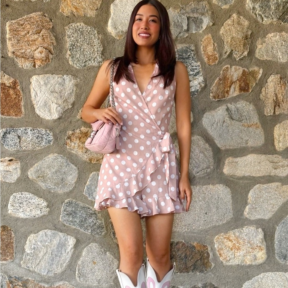 Polka Dot Ruffle Wrap Romper